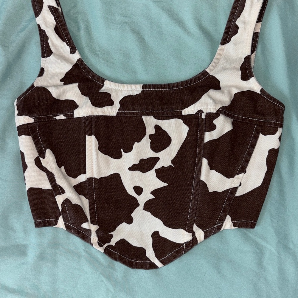 Brown and White Cow Print Women's Top